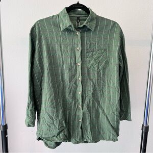 MORNING Green Plaid Flannel Button Up Shirt Medium/Large NWT